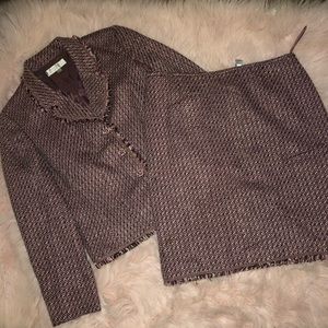 Tahari Mauve Pink Tweed Beaded Buttons Skirt Suit Size 16